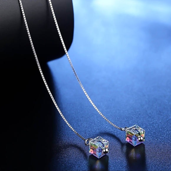 Swarovski Elements Crystal Cube Threader Earrings - Picture 4 of 8